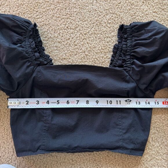 Jason Wu Square Neck Puff Sleeve Cropped Blouse Black S - Picture 4 of 12